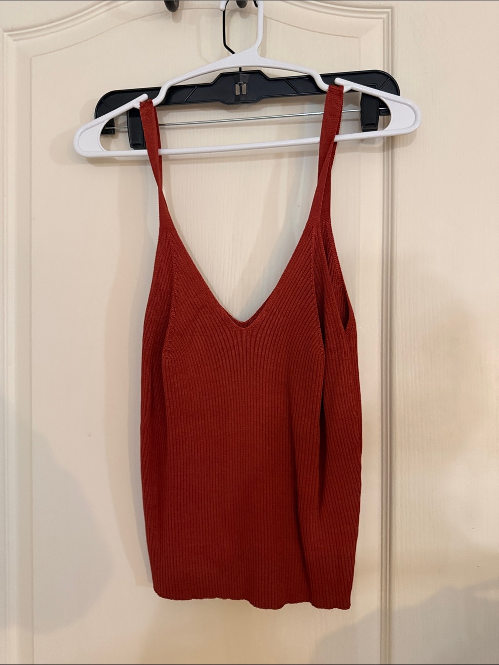Pinque Two-Piece Ribbed V-Neck Tank & Cardigan - Rust - Picture 6 of 6